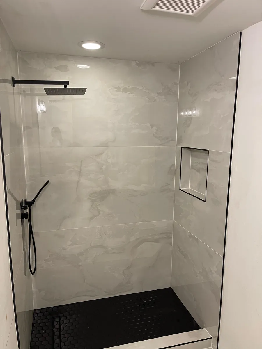 Modern Matte Black Shower Modern Porcelain Shower with Matte Black Fixtures Phoenix AZ | Albaner Tile and Stone