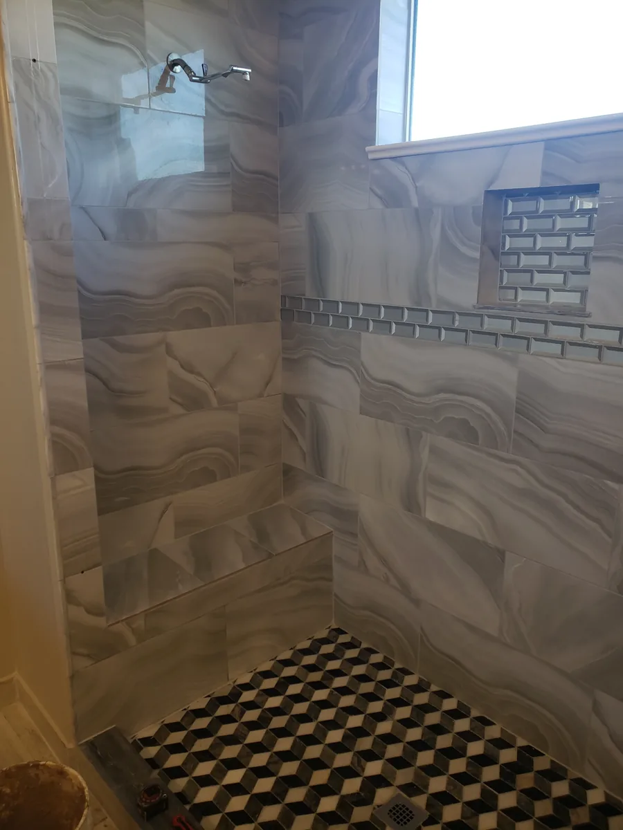 Porcelain + Decorative Tile Porcelain Shower with Decorative Tile | Albaner Tile and Stone Phoenix