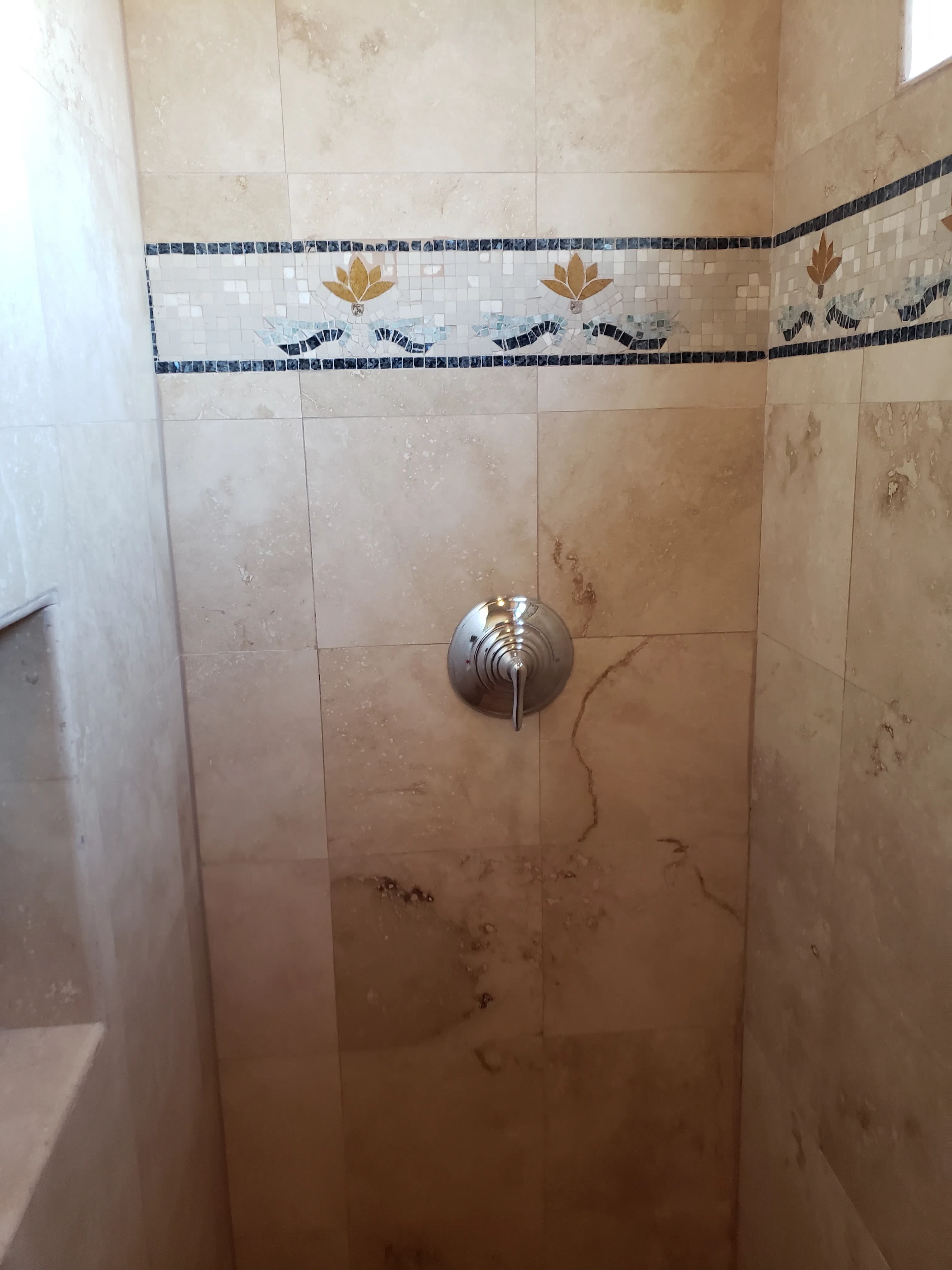 Shower with Porcelain and Decorative Tile