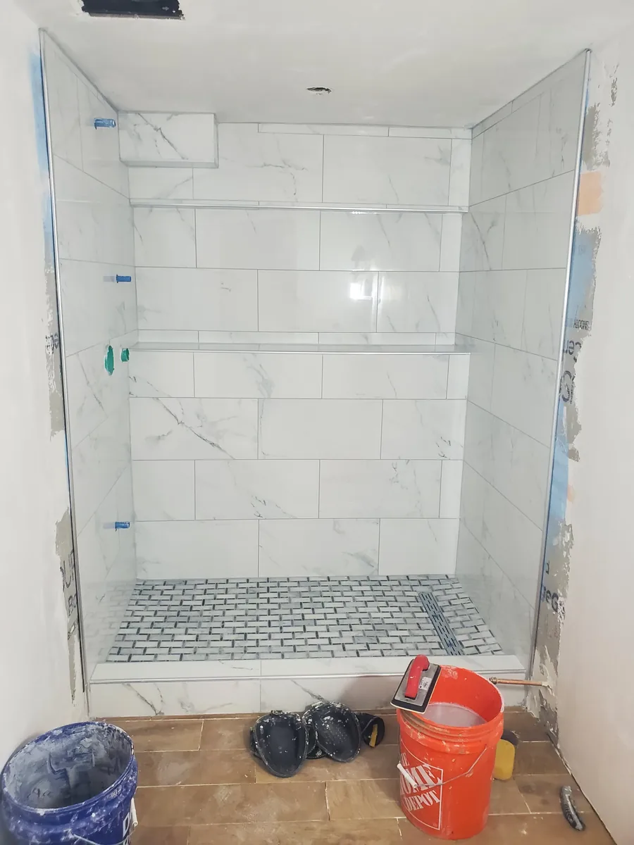 Marble & Mosaic Shower White Marble and Mosaic Tile Shower | Albaner Tile and Stone Phoenix